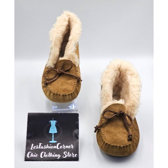 UGG Kid's Tan Suede Alena Shearling-Lined Moccasin Slippers Size 3 2513 - Picture 3 of 16